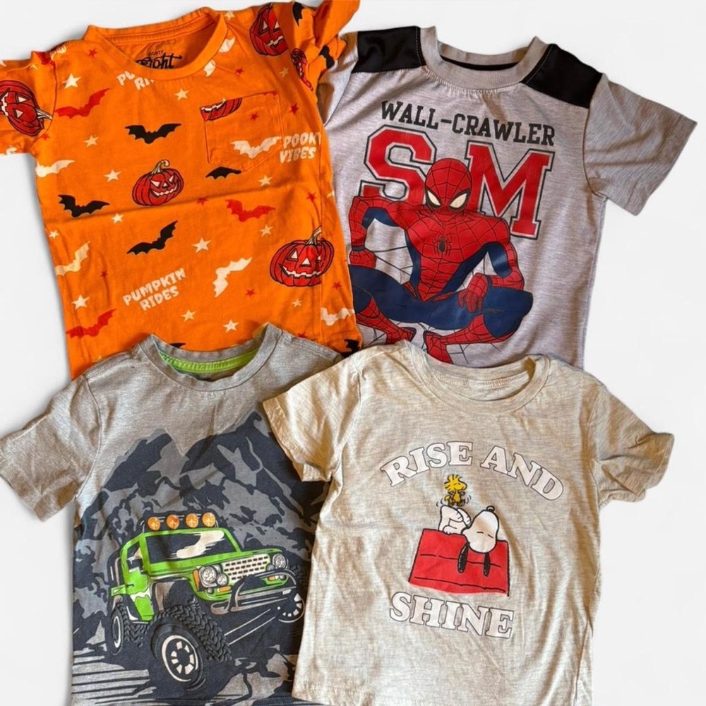 Kids Graphic T-Shirt Lot - Spider-Man, Pumpkin & More
